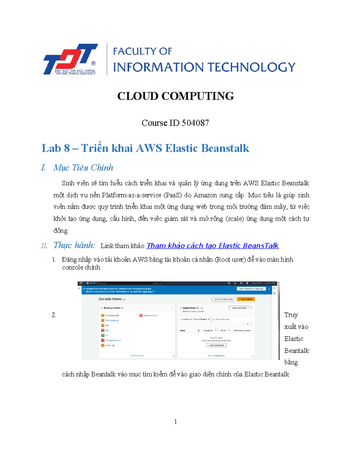 CLOUD COMPUTING 504087 Lab 8: Triển Khai AWS Elastic Beanstalk - Studocu