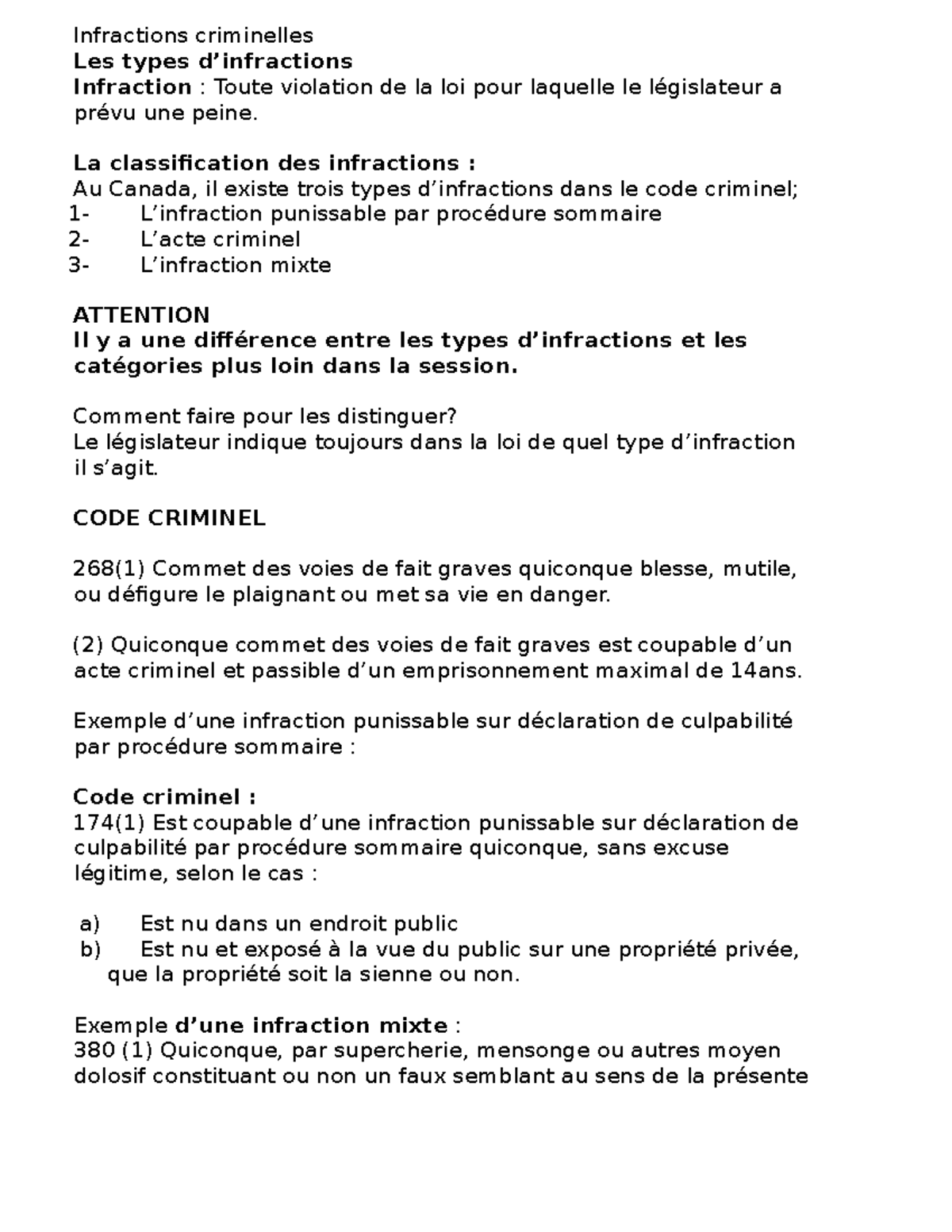 Classification des Infractions Criminelles au Canada: Analyse et ...