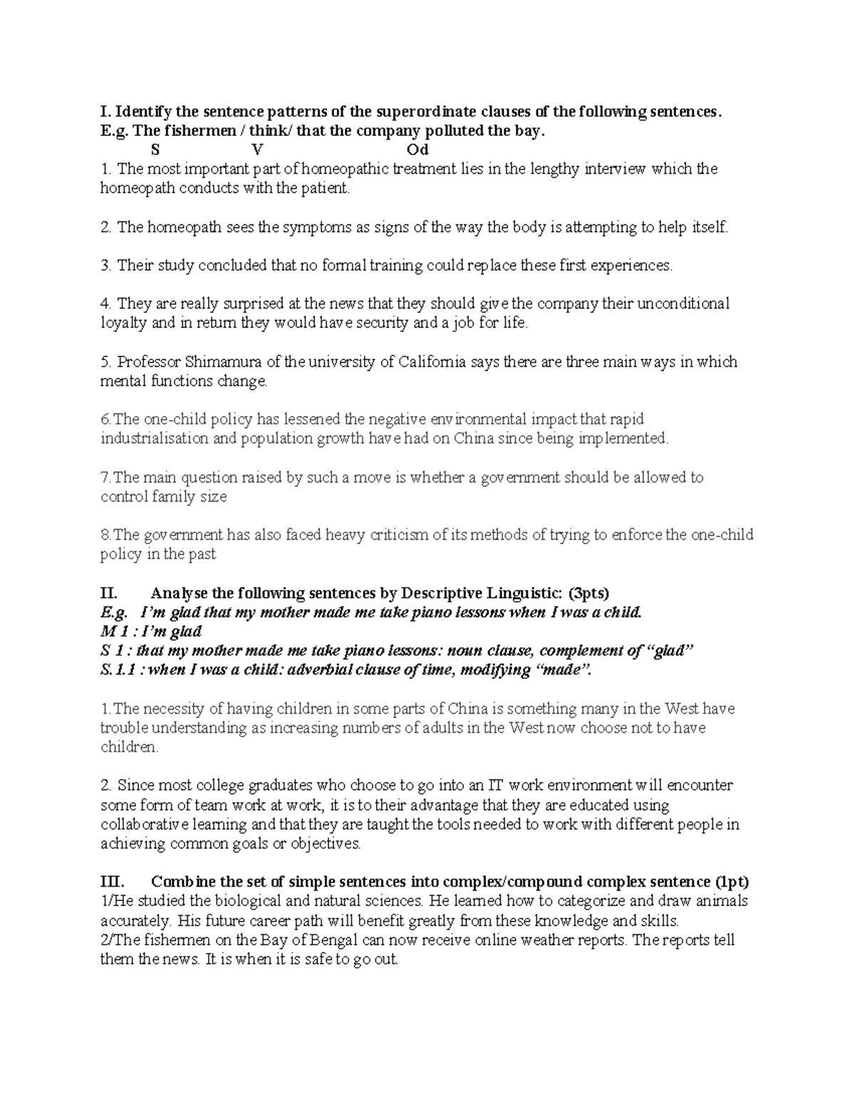 Assignment 6: Clause Types and Sentence Structures Analysis - Studocu
