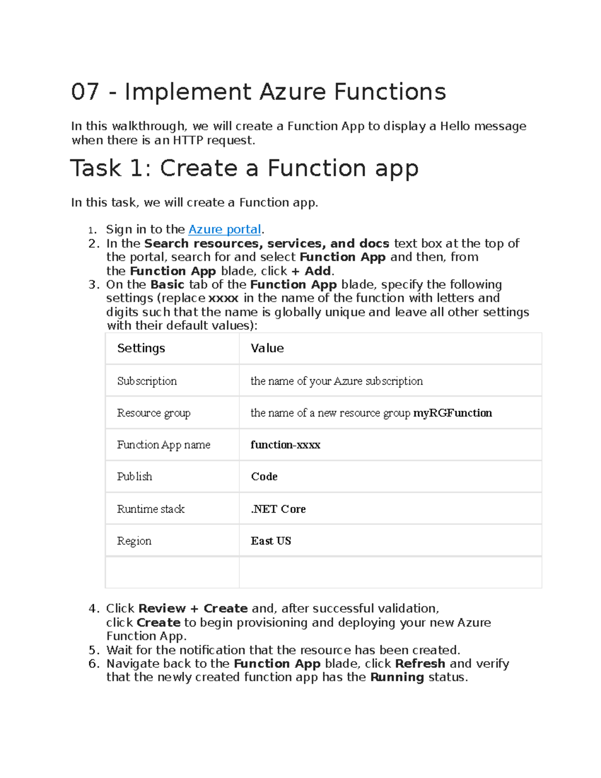 07 - Azure Functions Implementation Walkthrough for HTTP Requests - Studocu