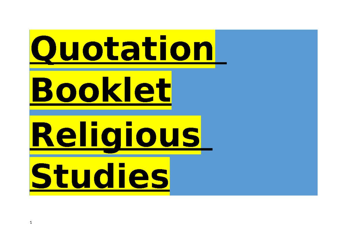 Quotation Booklet: Key Concepts in Religious Studies 1 - Studocu