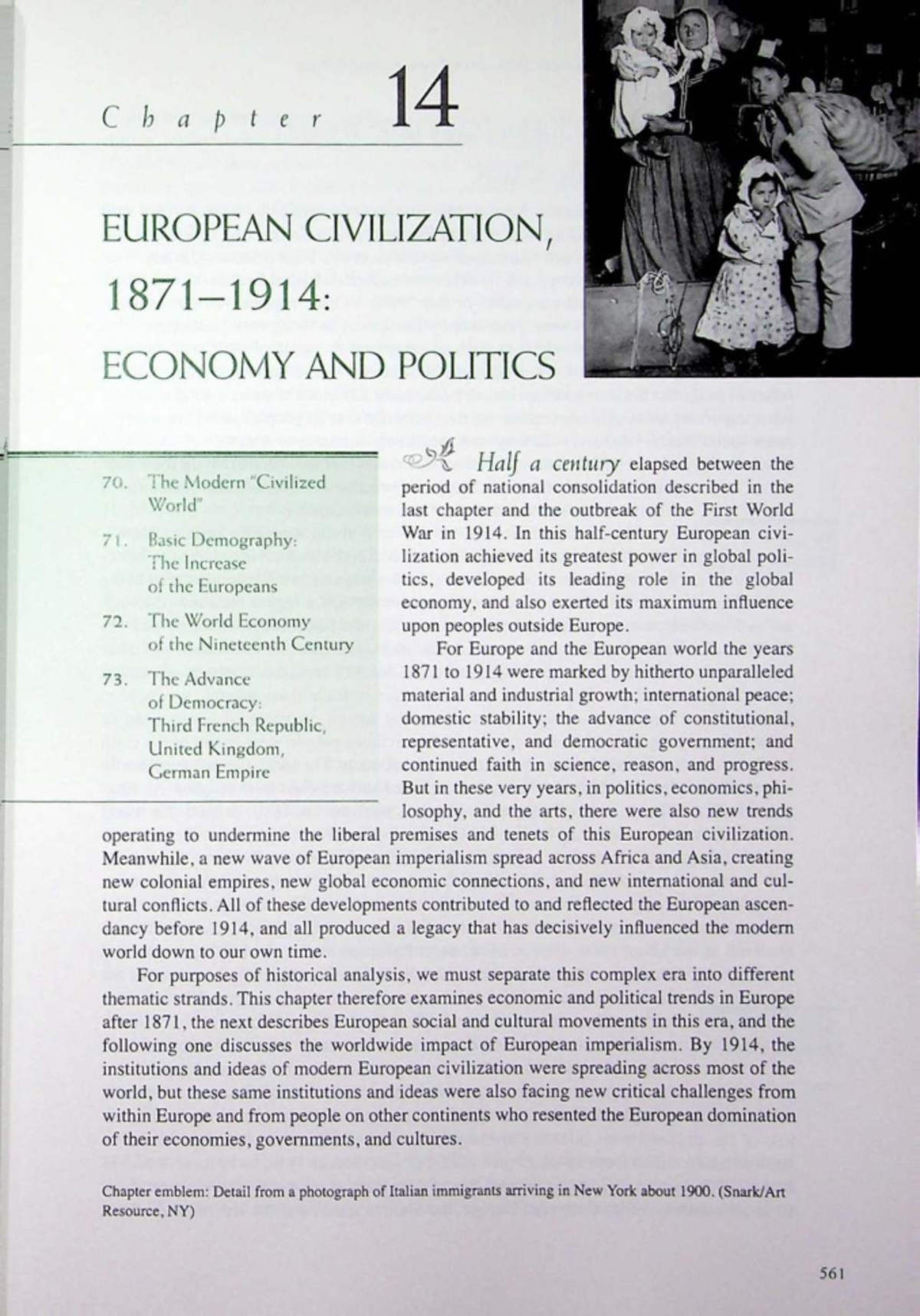 Chapter 14: European Civilization, Economy, and Politics (1871-1914 ...
