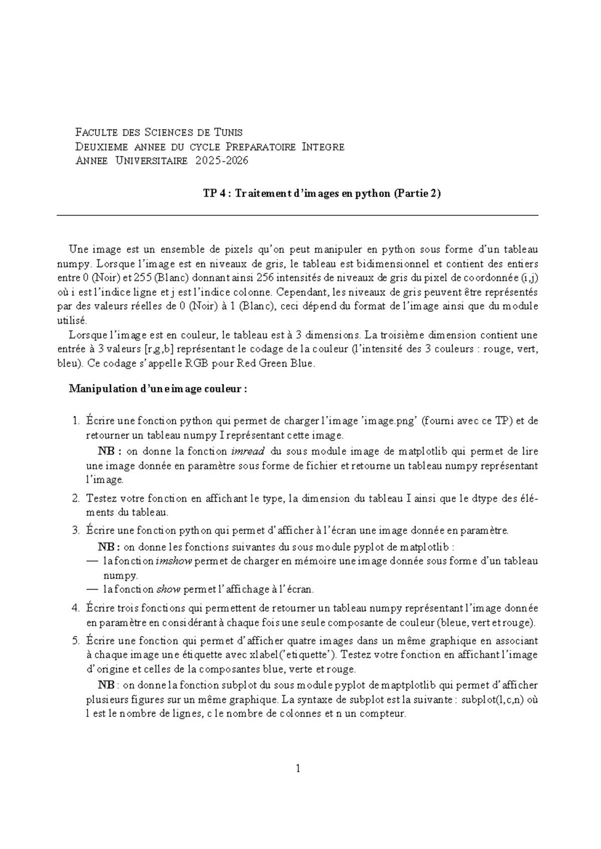 TP 4 : Traitement d'Images en Python avec Numpy (Partie 2) - Studocu
