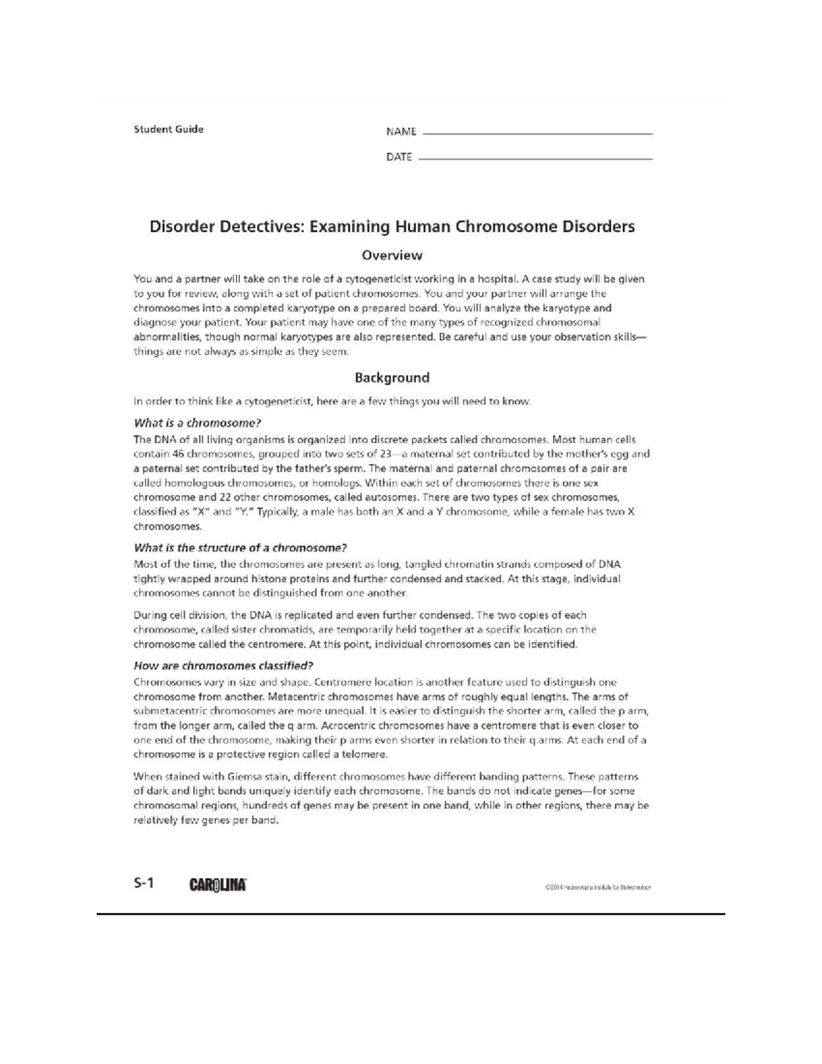 Disorder Detectives: Karyotyping Human Chromosome Disorders Guide - Studocu