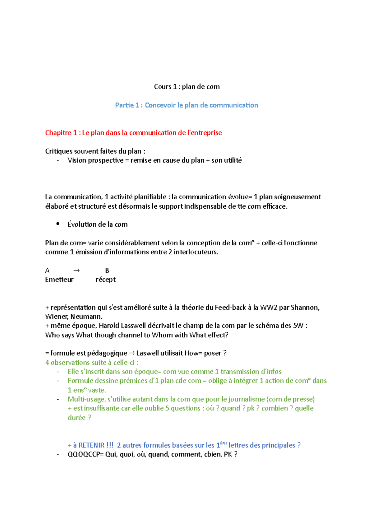 Plan de com 1 - concevoir le plan de communication - Cours 1 : plan de ...