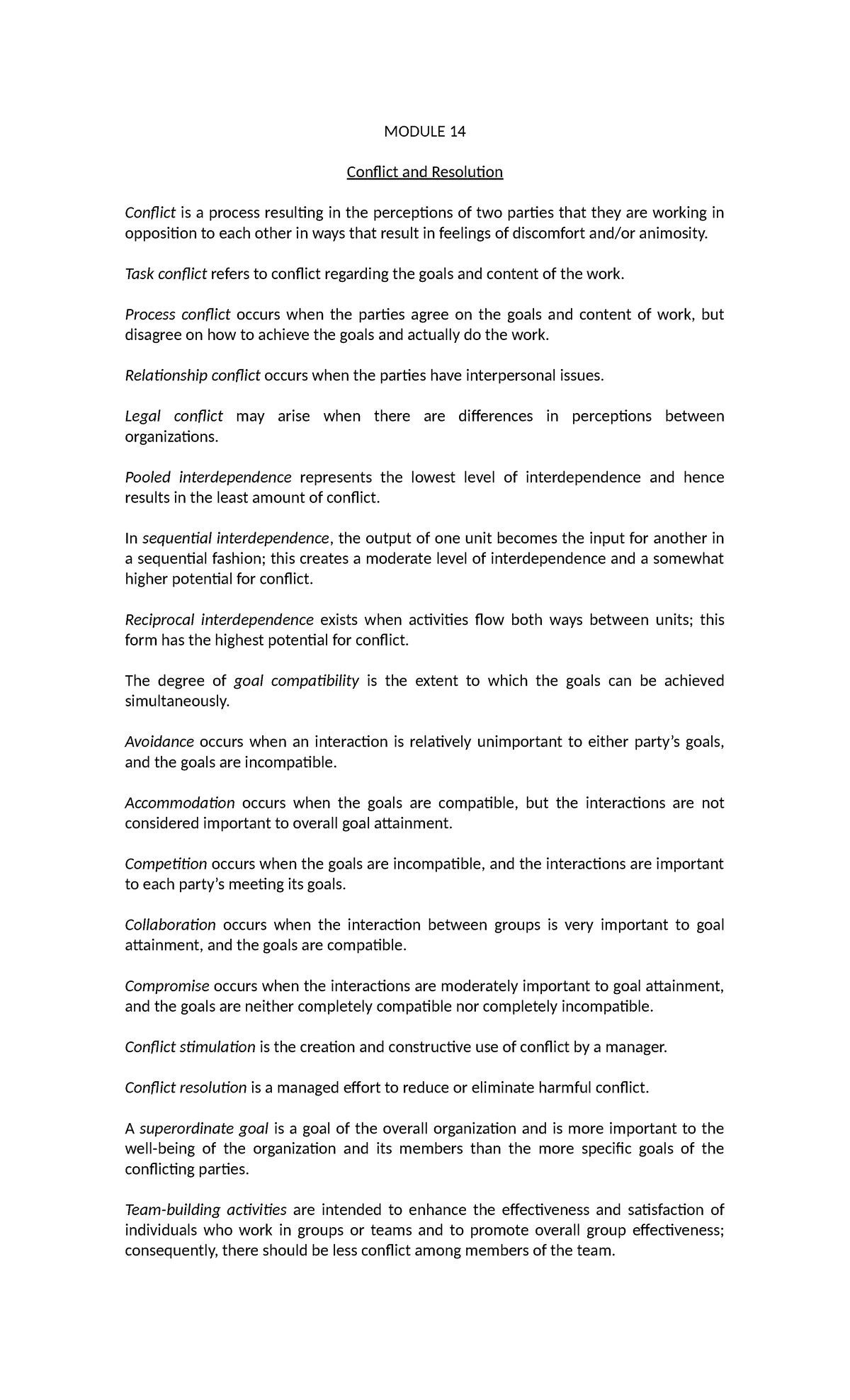 Pr E1-Module-14: Understanding Conflict and Resolution in Teams - Studocu