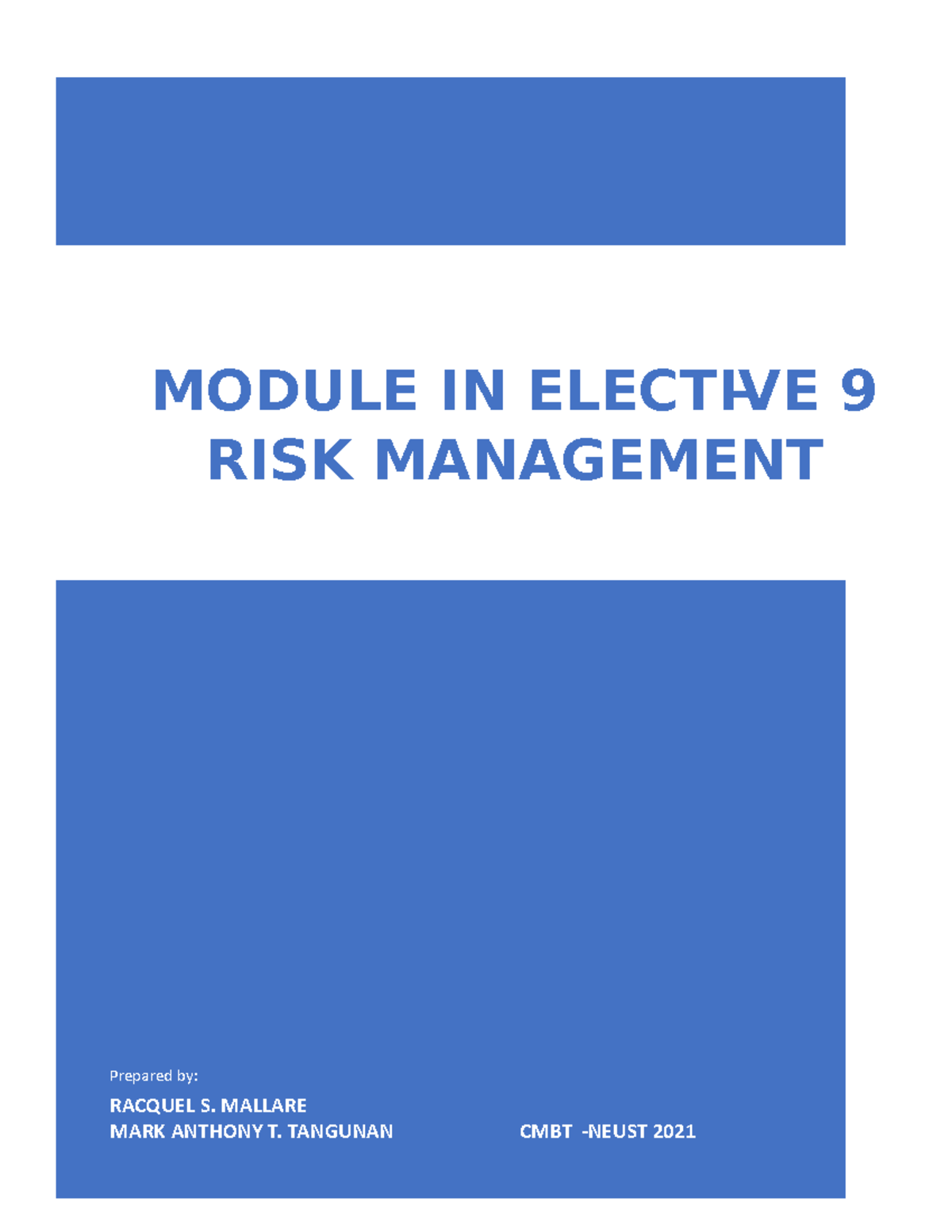 Module CMBT IN 9 - RISK Management Study Notes for 2021 - Studocu