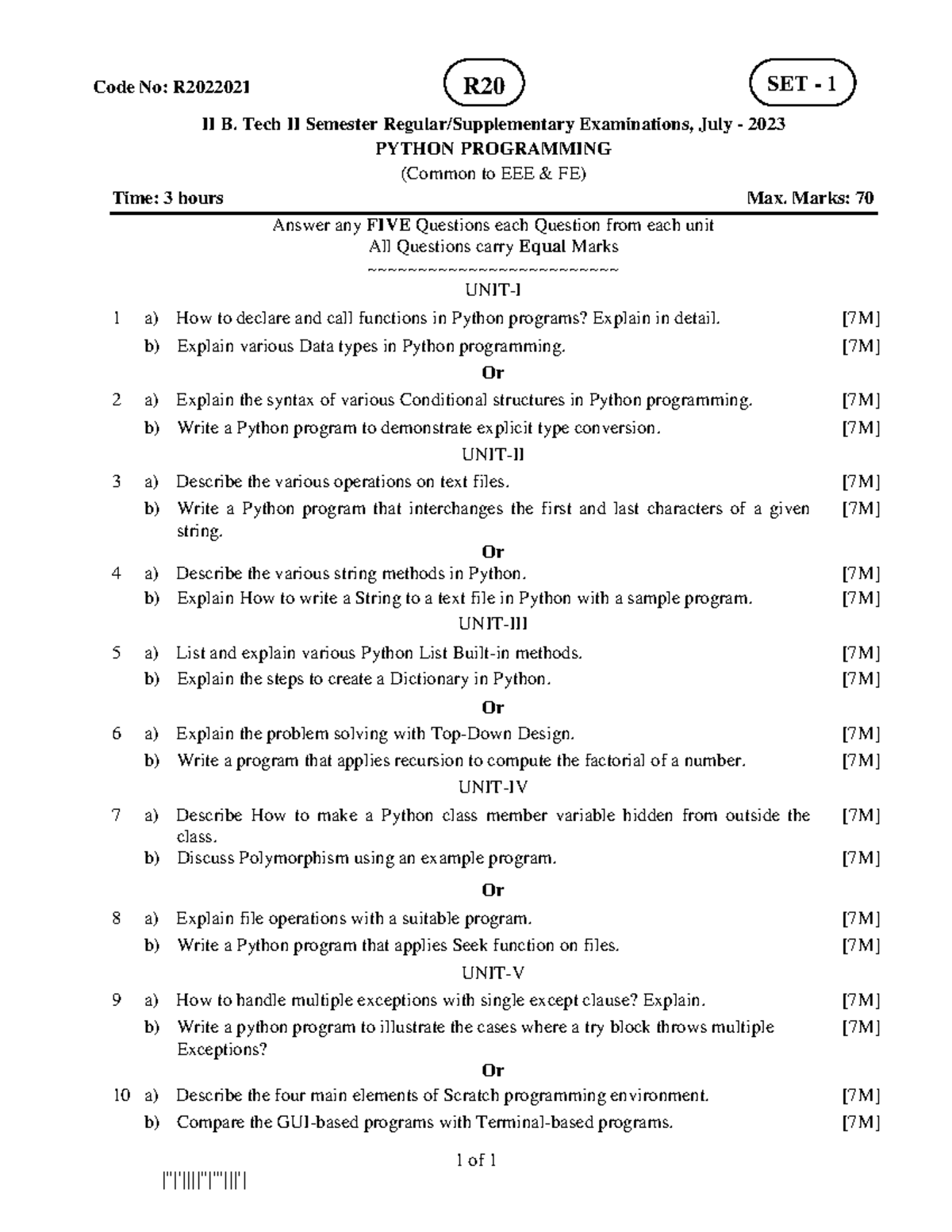 Python Programming R20 II B. Tech II Sem Exam Questions - July 2023 ...