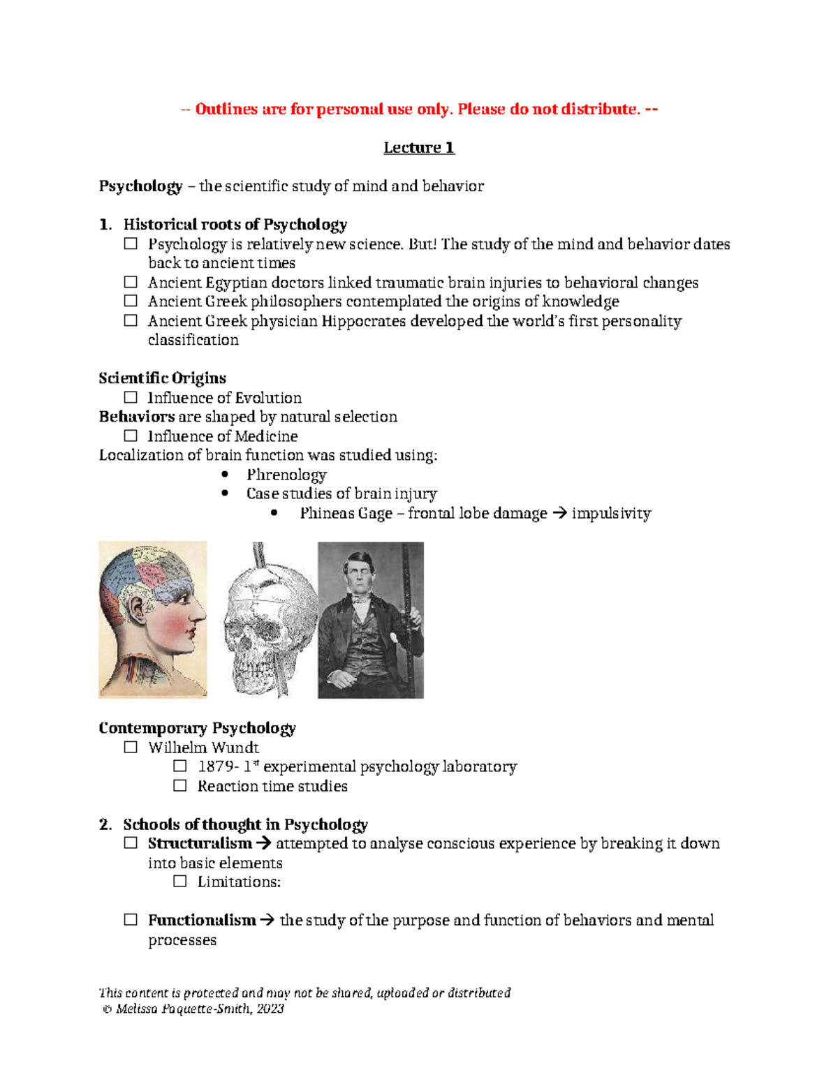 Lecture 1: Psychology Outline - Historical Roots & Schools of Thought ...