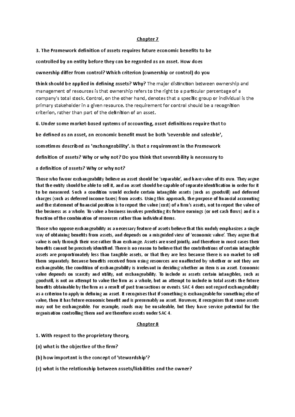 Chapter 7 & 8 - Notes on Asset Definition and Proprietary Theory - Studocu