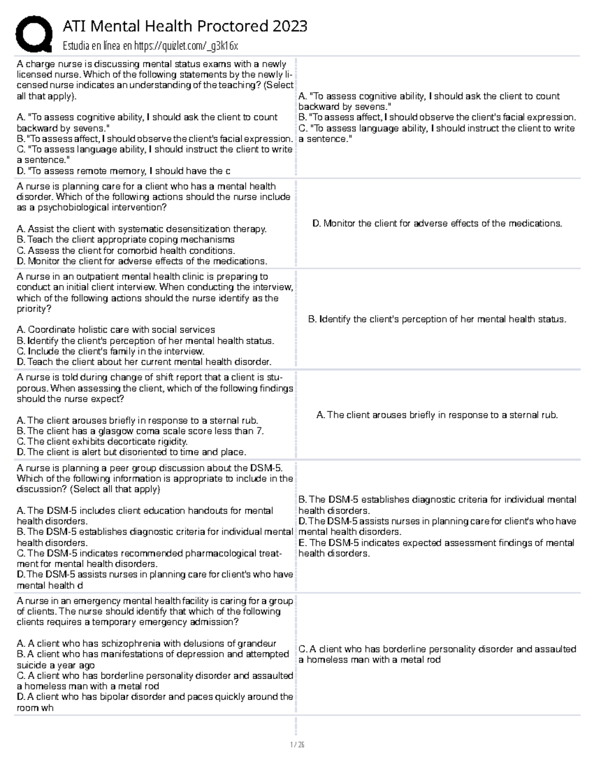 ATI Mental Health Proctored 2023 Study Guide for Online Learning Studocu