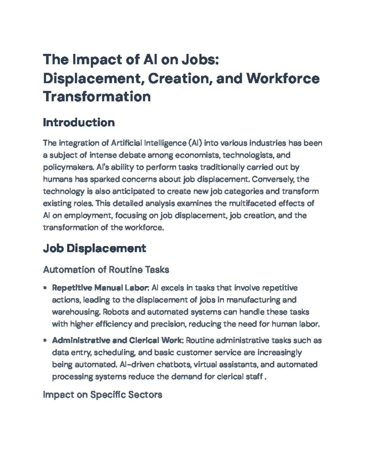 The Impact of AI on Jobs: Displacement, Creation, and Transformation ...