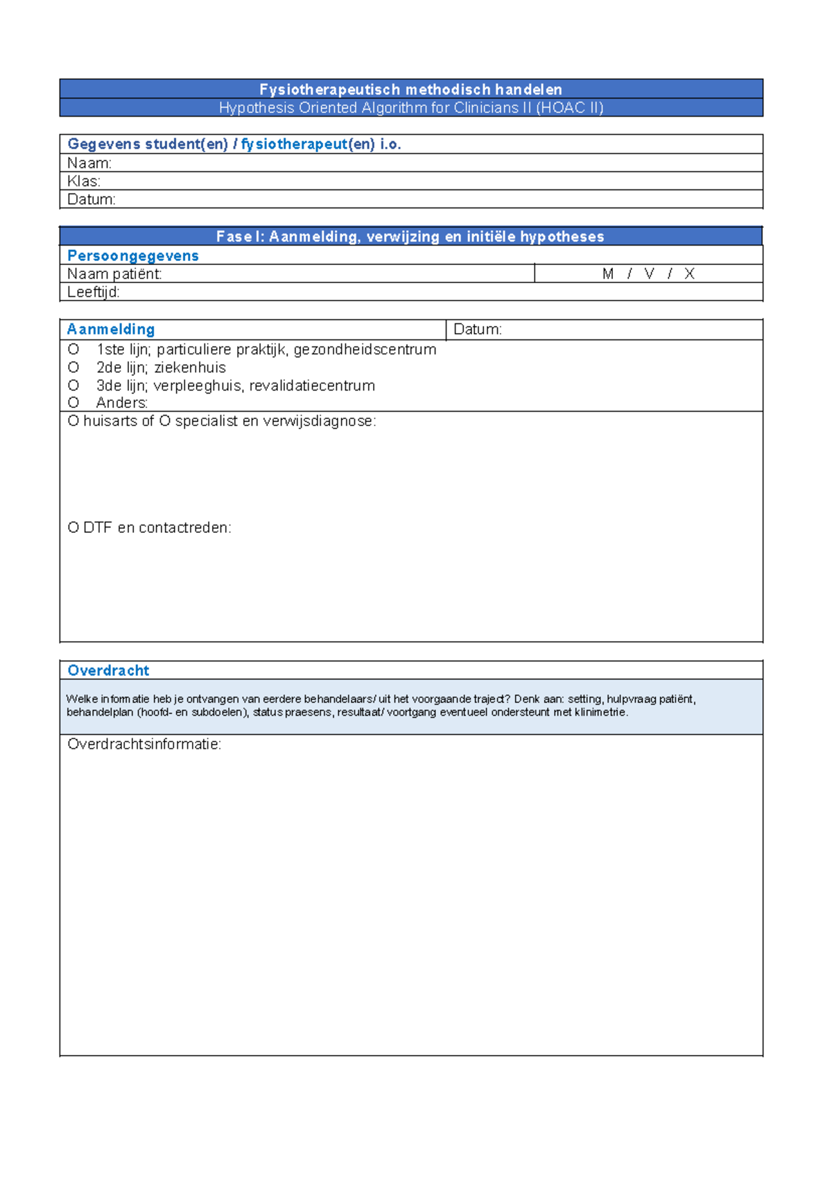 Format Casuïstiek HOAC II - Fysiotherapeutisch Methodisch Handelen ...
