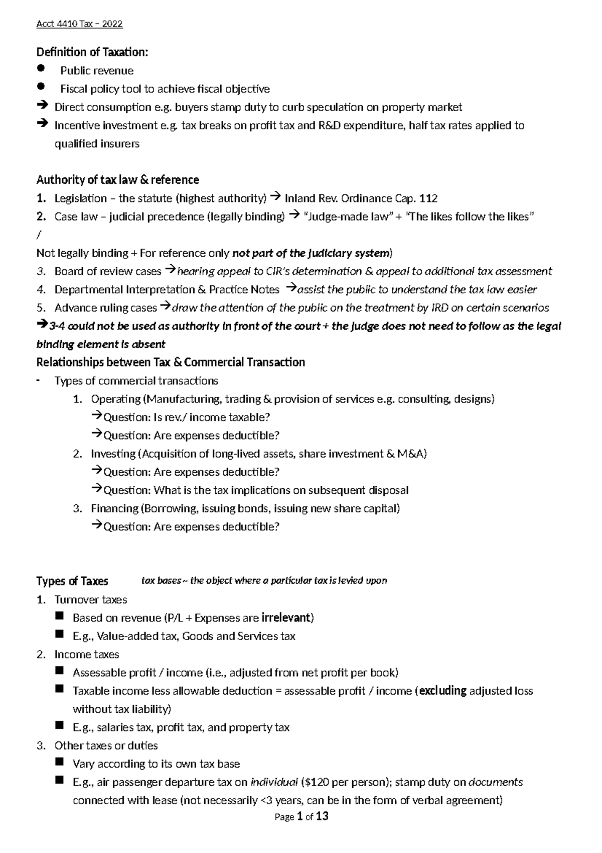 Acct 4410 Tax 2022: Midterm Summary Notes on Taxation Concepts - Studocu