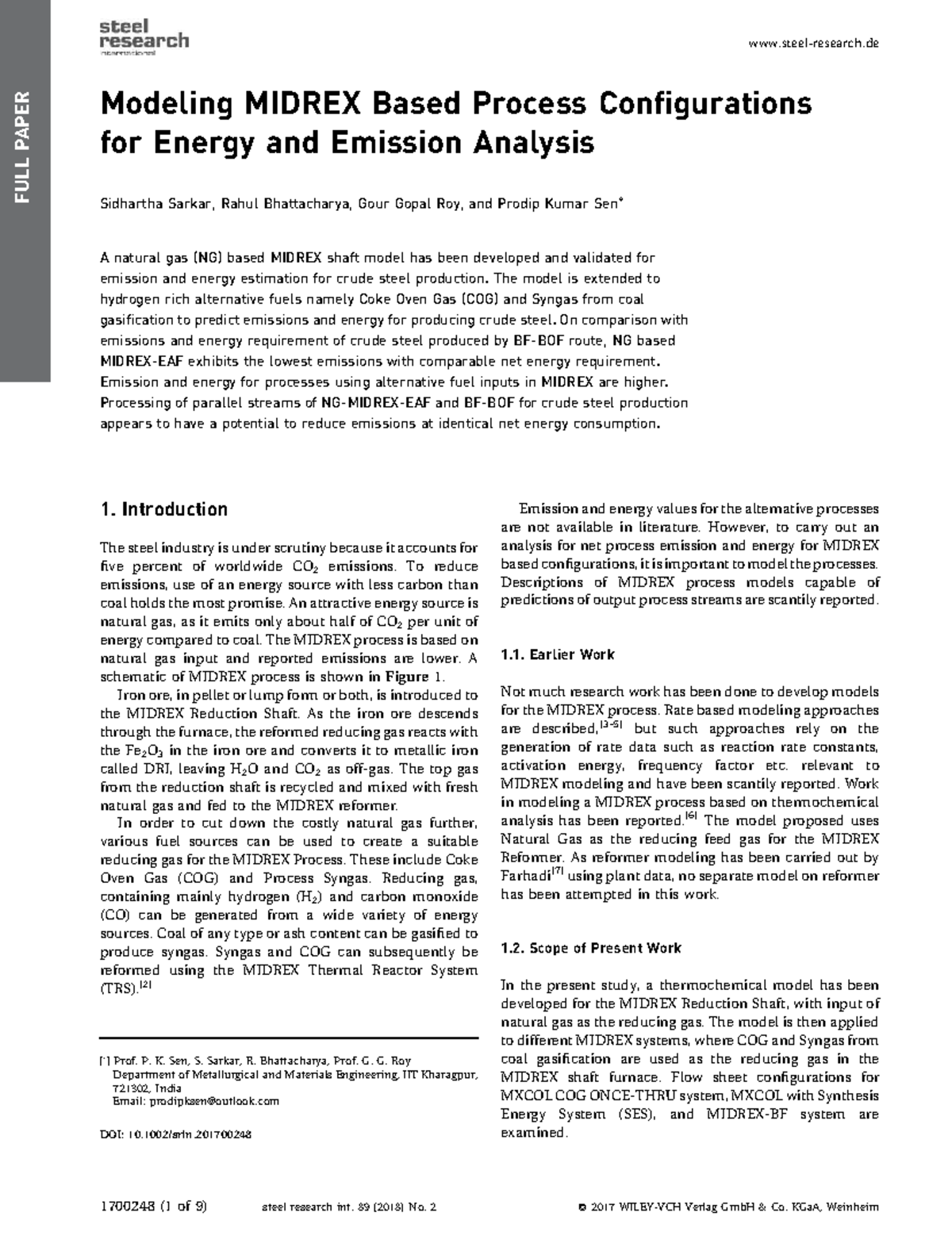 MIDREX Process Configurations for Energy & Emission Analysis (2017 ...