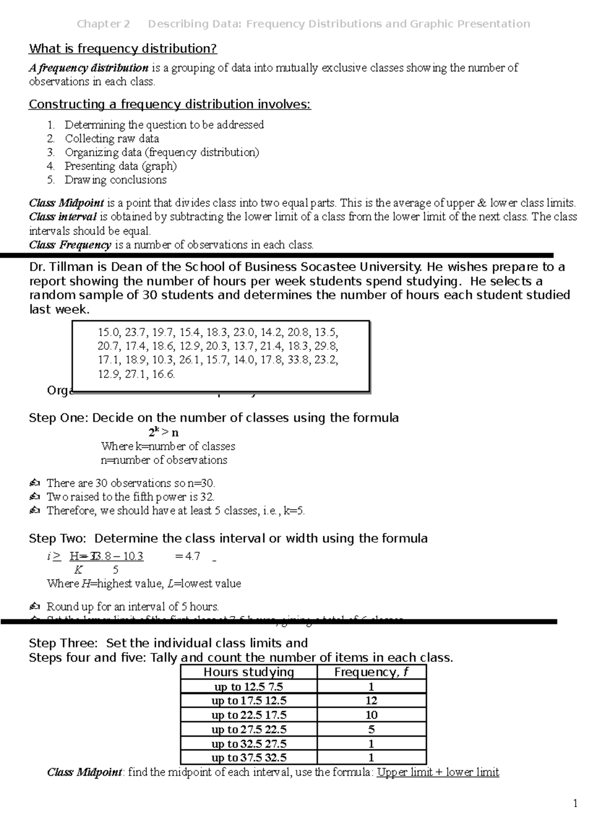Ch2-1 Exercises on Frequency Distributions & Data Presentation - Studocu
