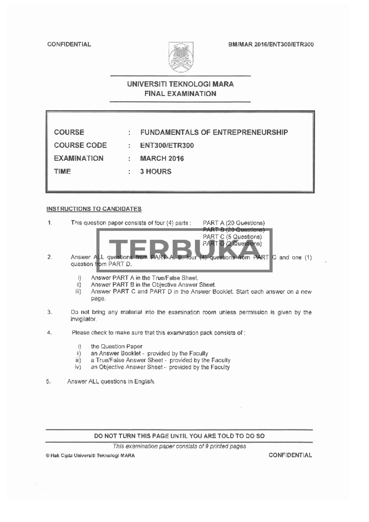 ENT300 ETR300 - Final Exam Notes on Fundamentals of Entrepreneurship ...