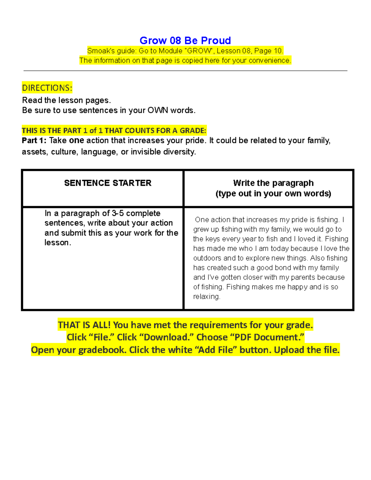 GROW Module Lesson 08: Action for Pride Submission Guide - Studocu