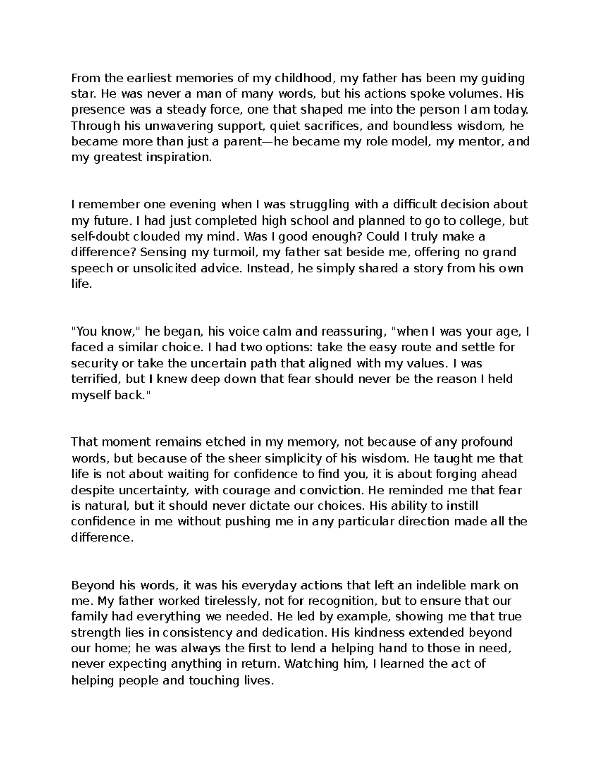Personal Narrative Assignment 1: Lessons from My Father - Studocu