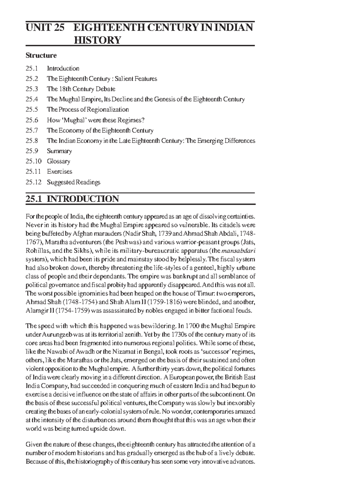 Unit 25: Eighteenth Century in Indian History - IGNOU Notes - Studocu