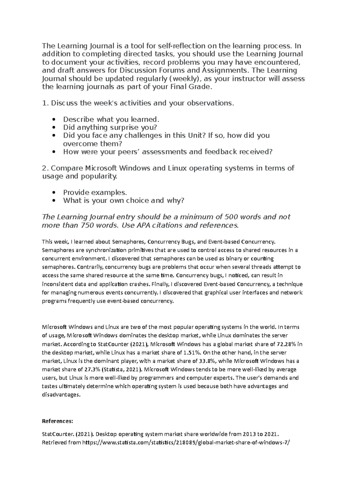 Learning Journal Unit 3 - The Learning Journal is a tool for self ...