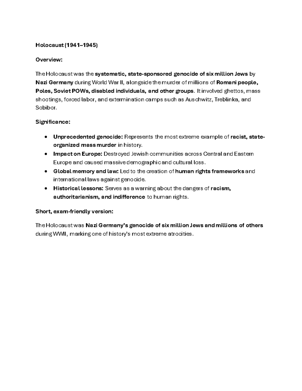 HIST 101: Holocaust Overview and Its Historical Significance - Studocu