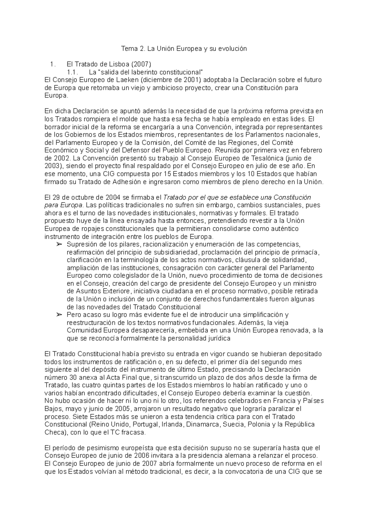 Tema 2: La Evolución de la Unión Europea y el Tratado de Lisboa (2007 ...