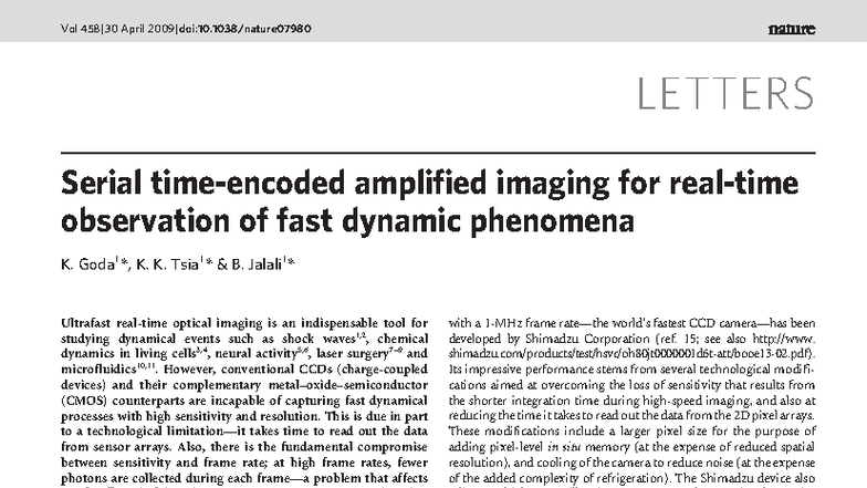 Nature 458, 30 April 2009: Serial Amplified Imaging for Fast Dynamics ...