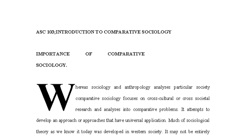ASC 103 Final Exam Notes: Importance of Comparative Sociology - Studocu