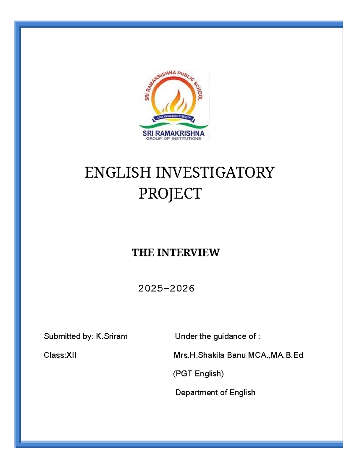 ENGLISH INVESTIGATORY PROJECT: THE INTERVIEW (CLASS XII) - Studocu