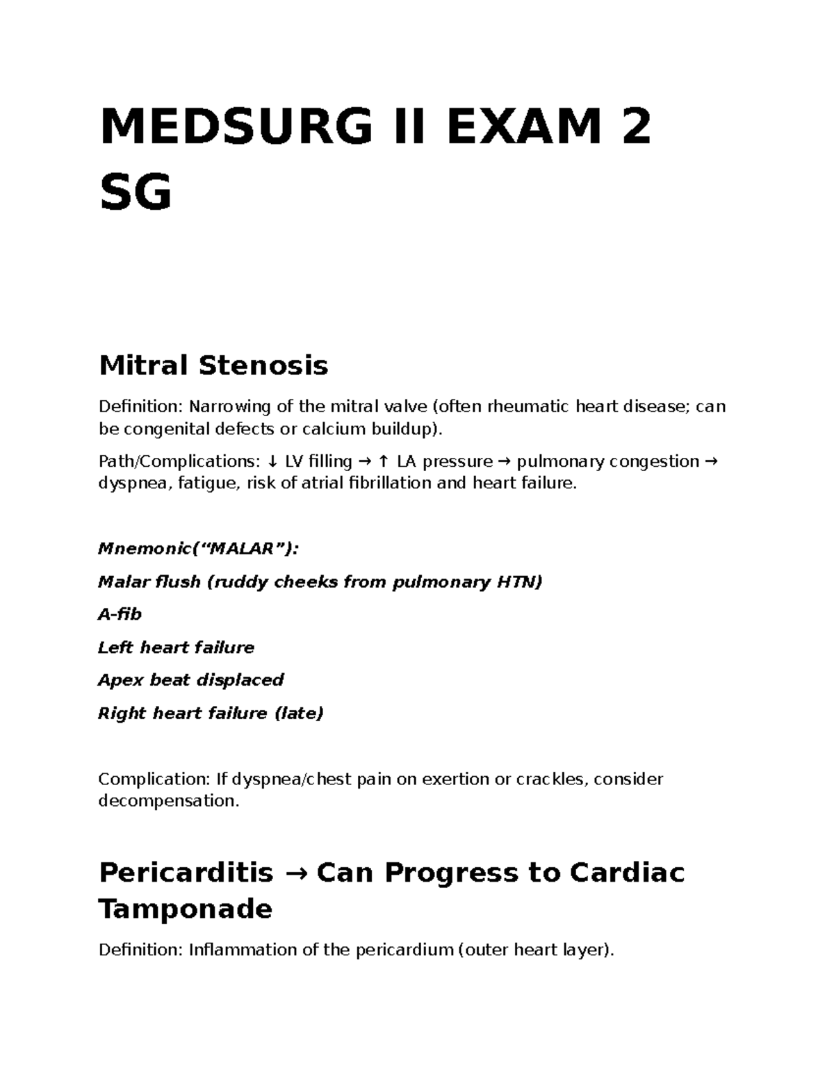 MEDSURG II EXAM 2 STUDY GUIDE: Key Concepts & Interventions - Studocu
