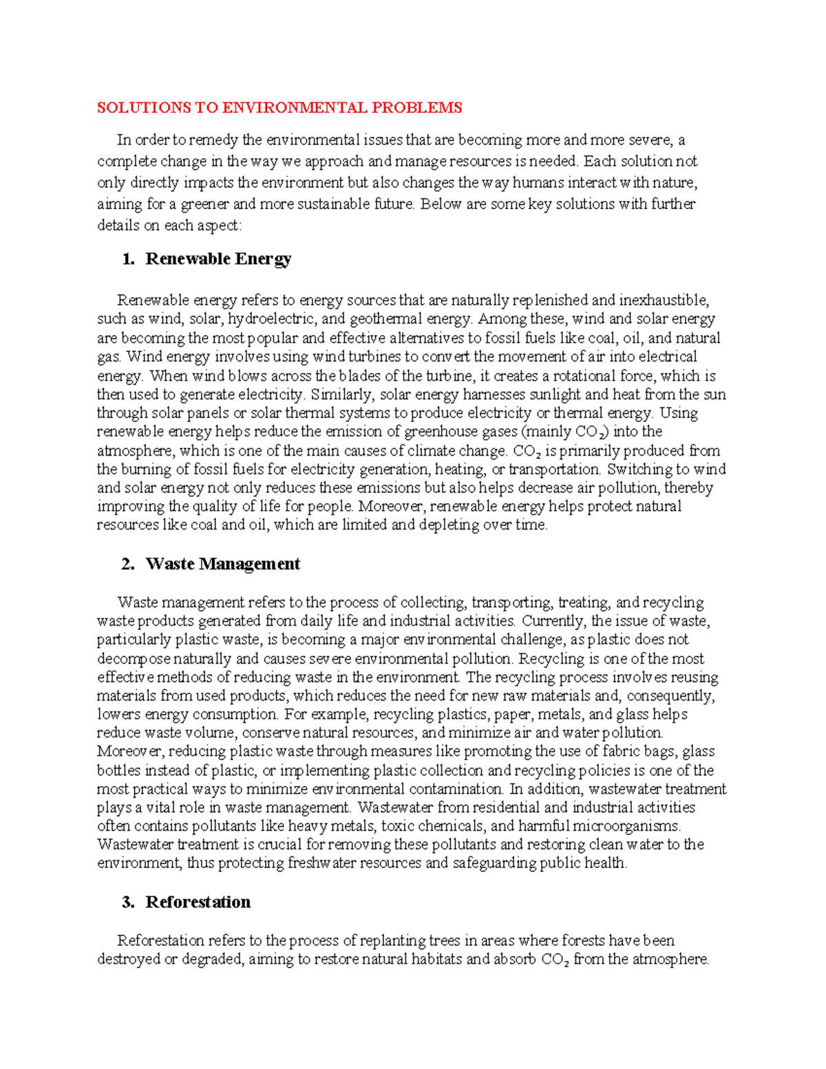 Solutions to Environmental Problems: A Comprehensive Approach - Studocu