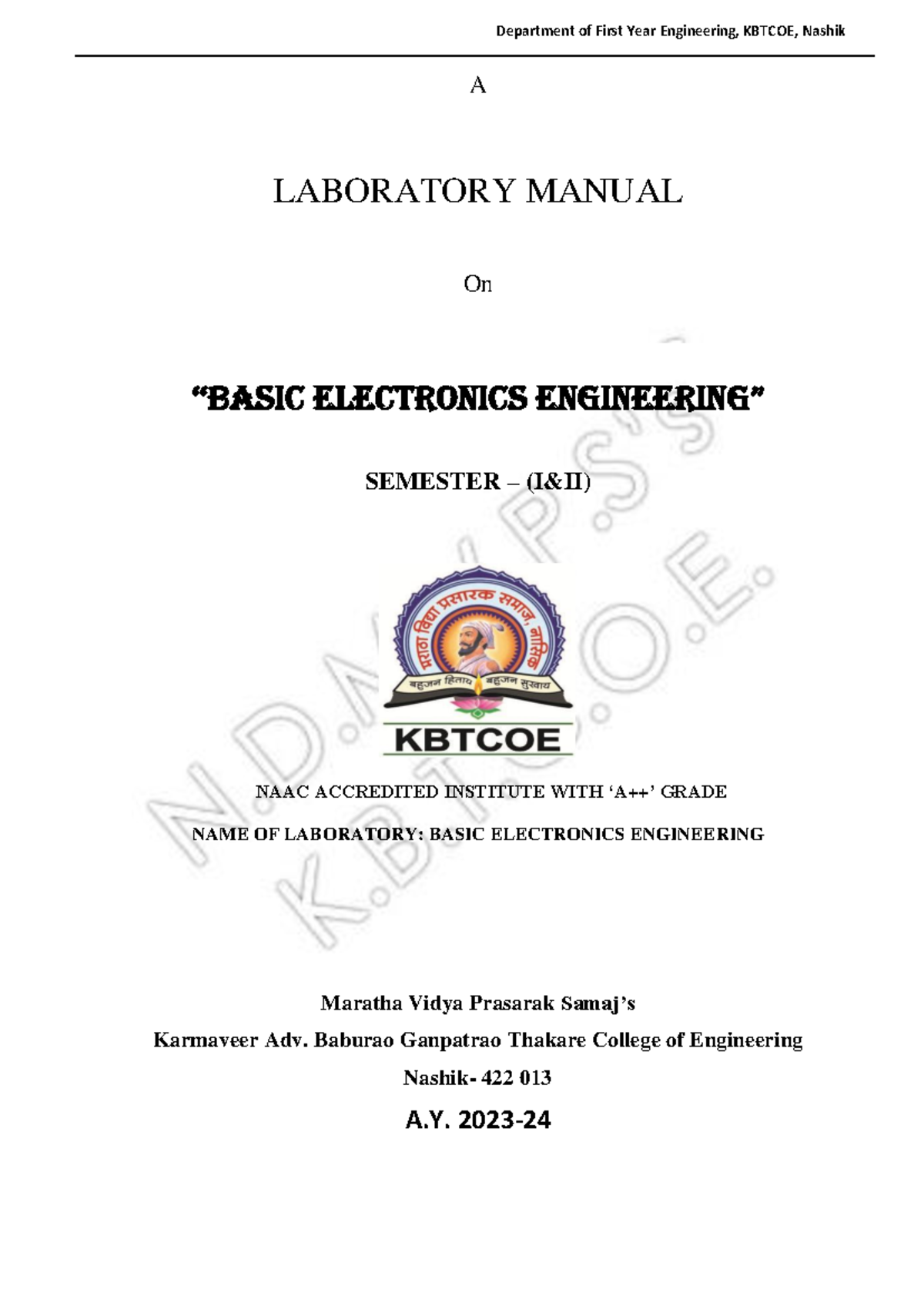 FE BXE Laboratory Manual 23-24: Practical Notes & Experiments - Studocu