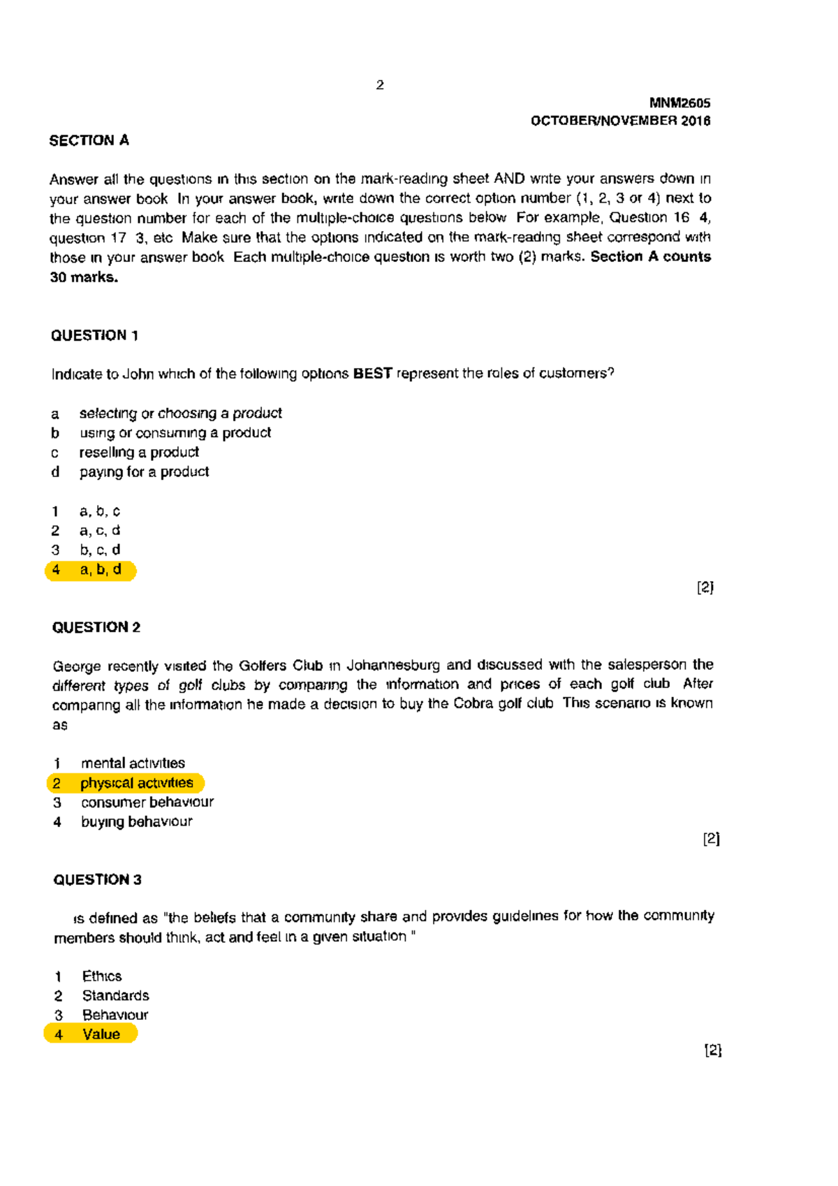 MNM2605 Consumer Behaviour MCQ Practice Questions for Exams - Studocu