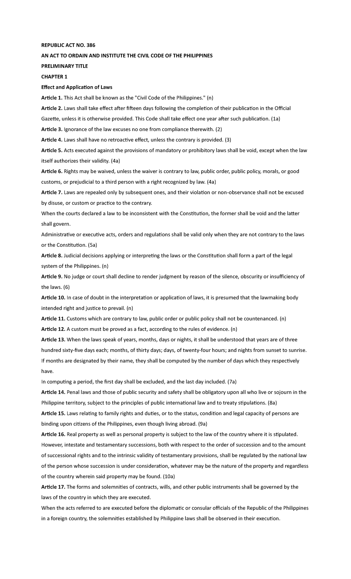 Civil CODE - REPUBLIC ACT NO. 386 AN ACT TO ORDAIN AND INSTITUTE THE ...