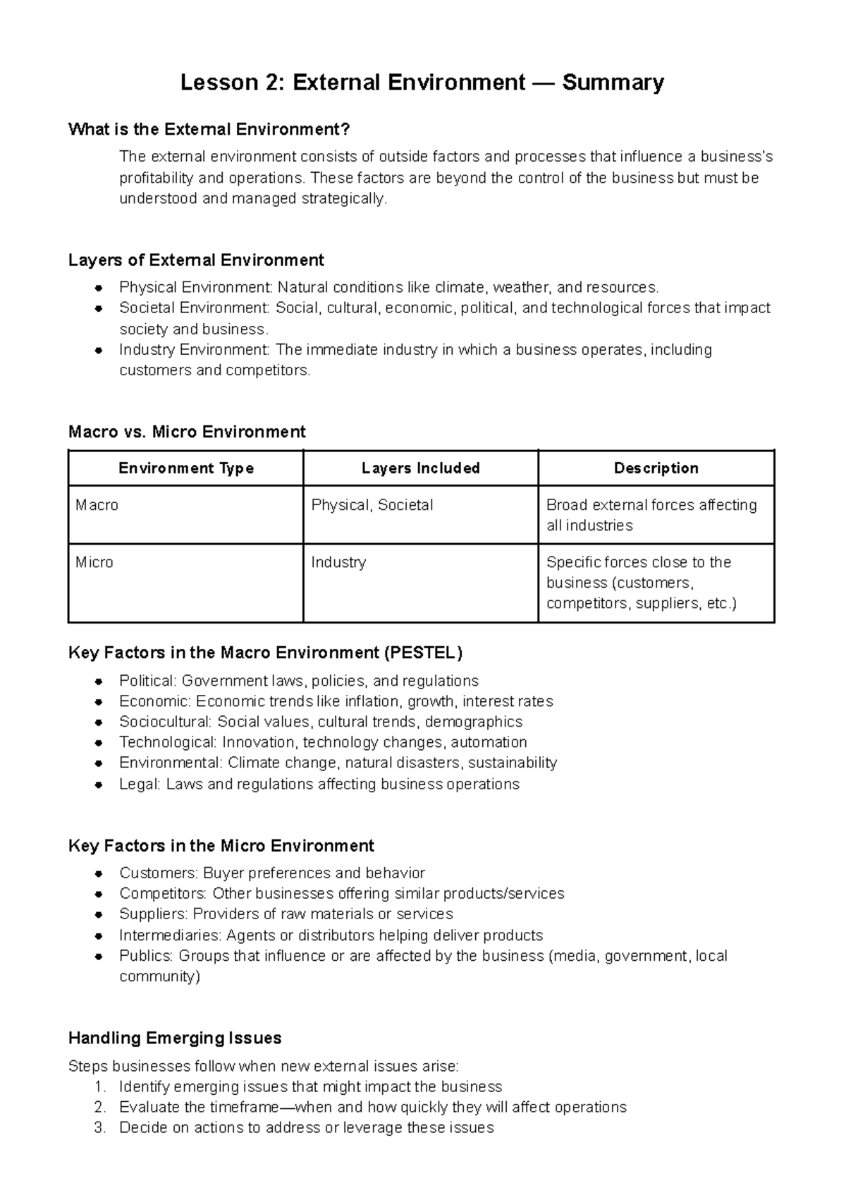 Lesson 2: External Environment Overview and Key Factors - Studocu