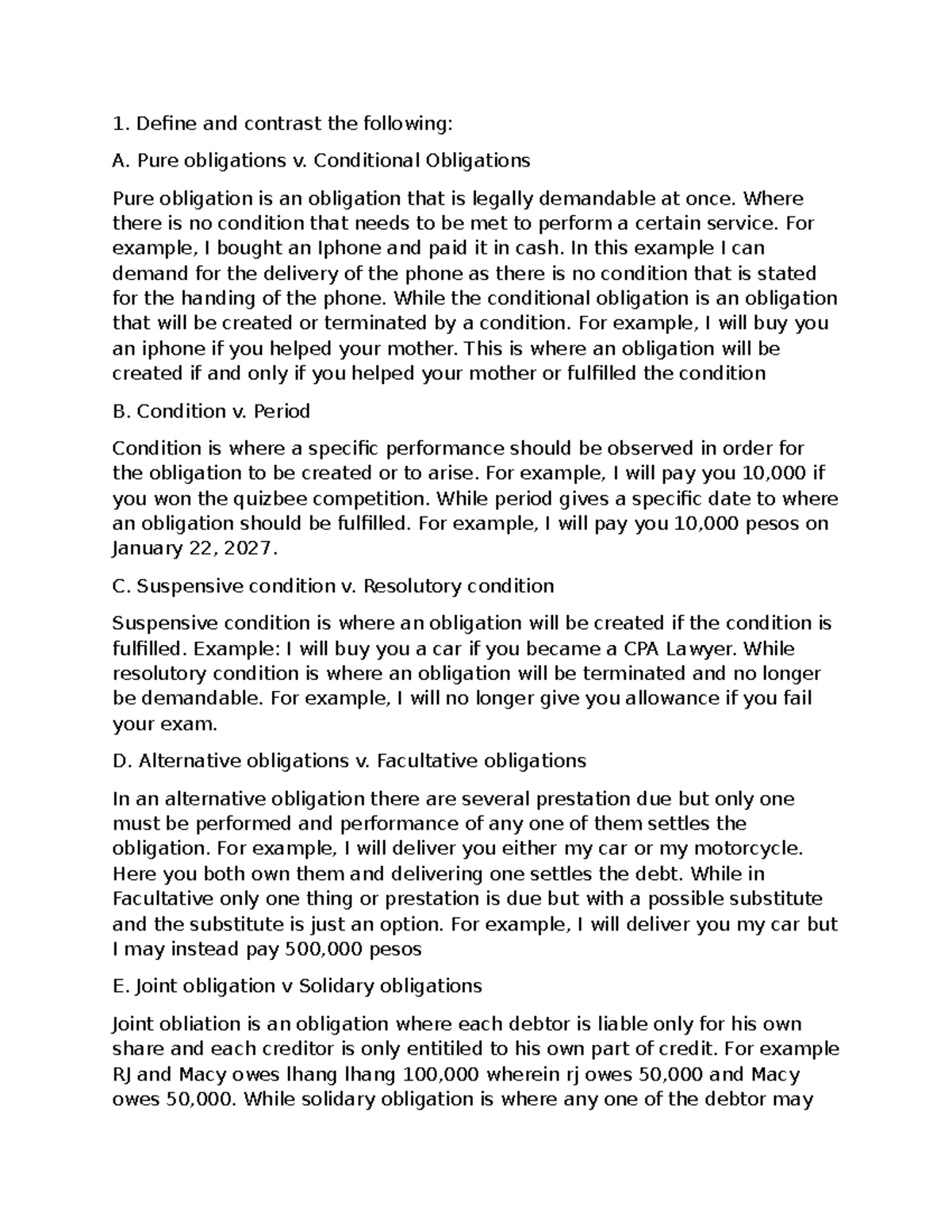 1 - Pure vs. Conditional Obligations: Key Differences Explained - Studocu