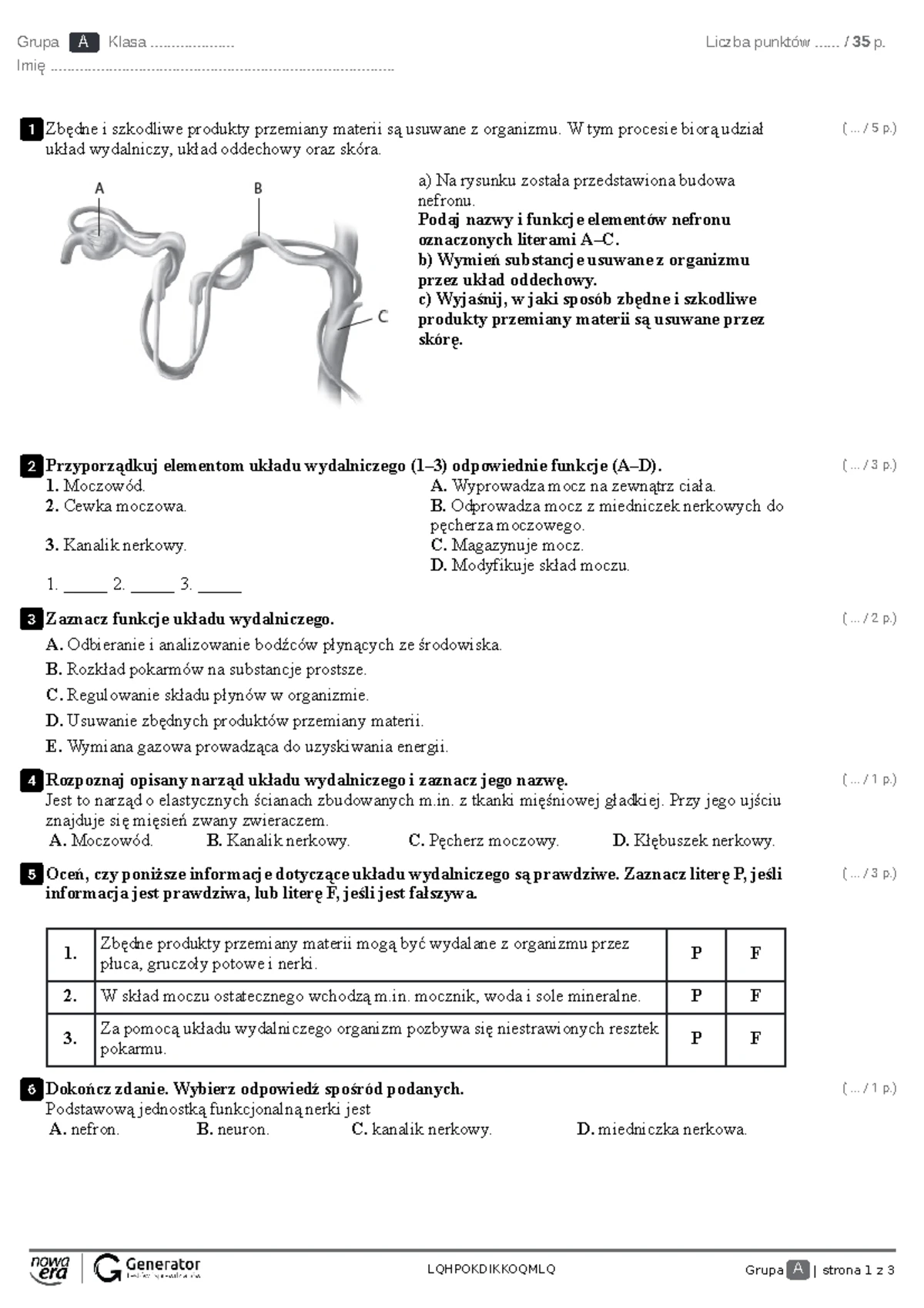Test Z Biologia Klasa 7 Uklad Zamkniety