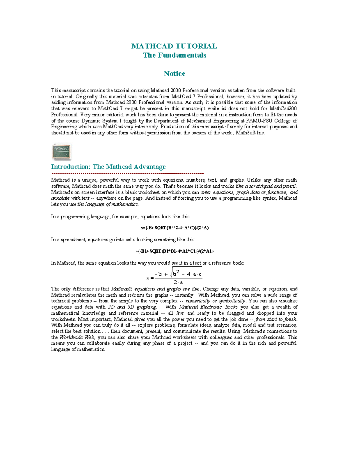 MATHCAD TUTORIAL: Fundamentals for Dynamic Systems I - Studocu