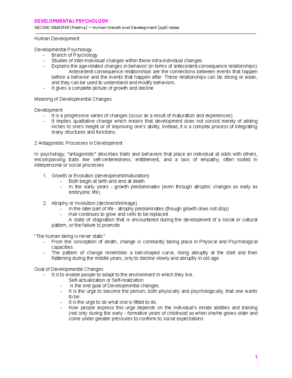 DevPsych 2023: Human Growth & Development Prelims Notes - Studocu
