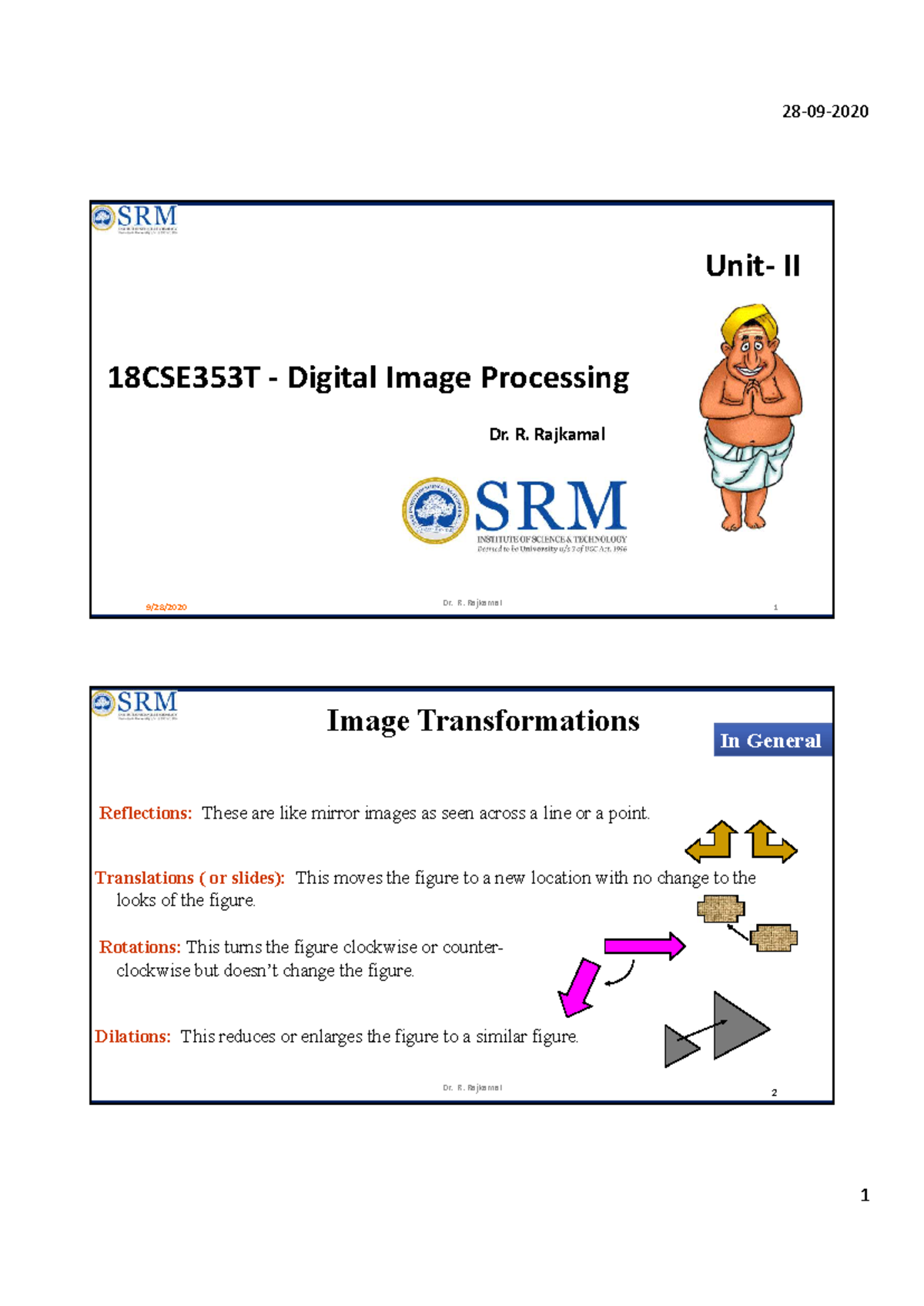 DIP-18CSE353T - Digital Image Processing - Unit II Transformations ...