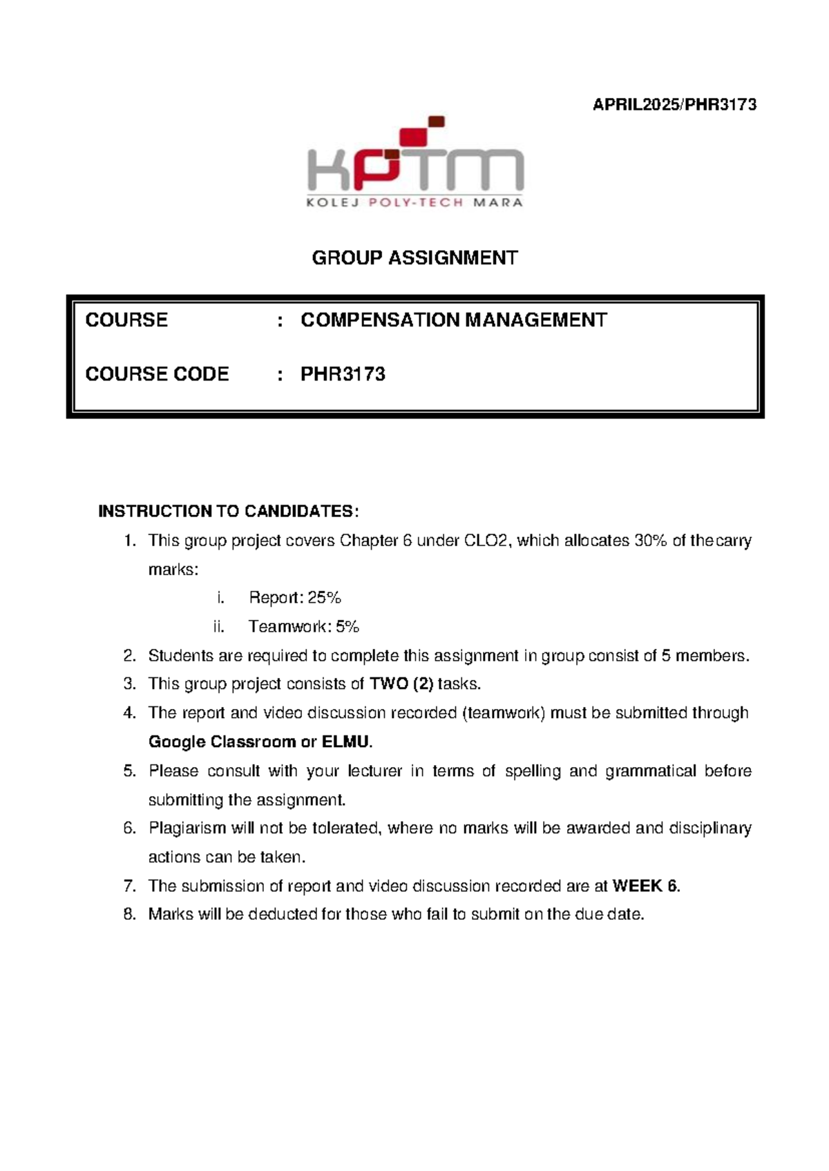Group Assignment Report: Compensation Management PHR3173 - Studocu