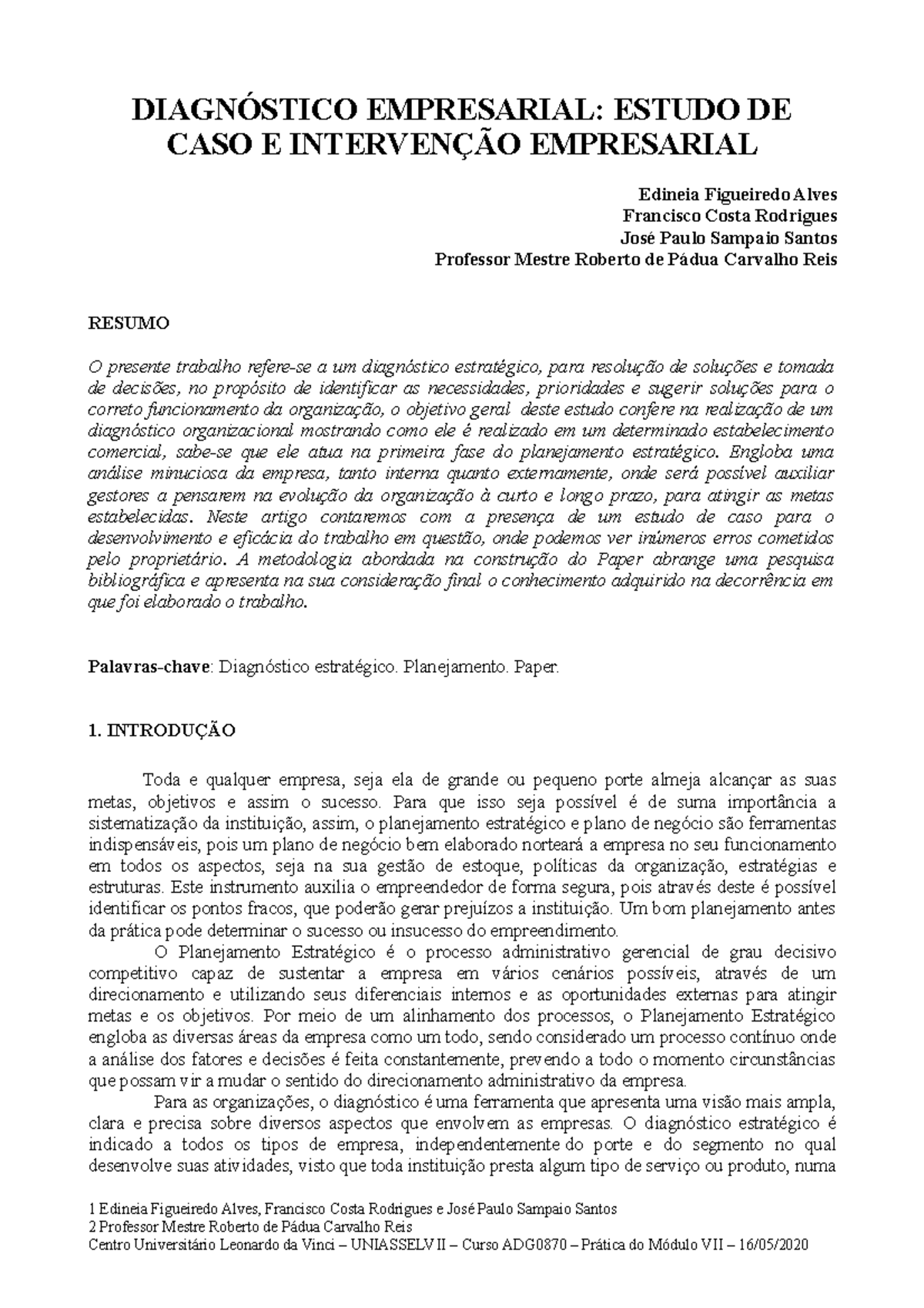 Diagnóstico Empresarial - Estudo de Caso Sobre o Comércio de São