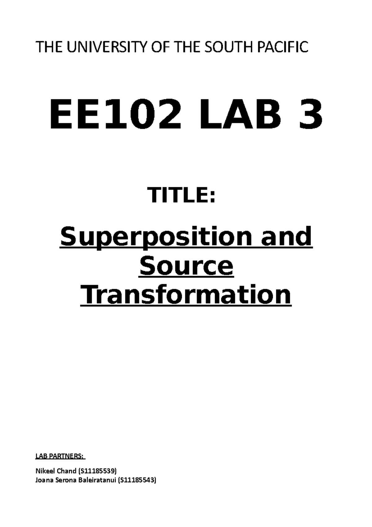 EE102 LAB 3 - Superposition and Source Transformation Report - Studocu