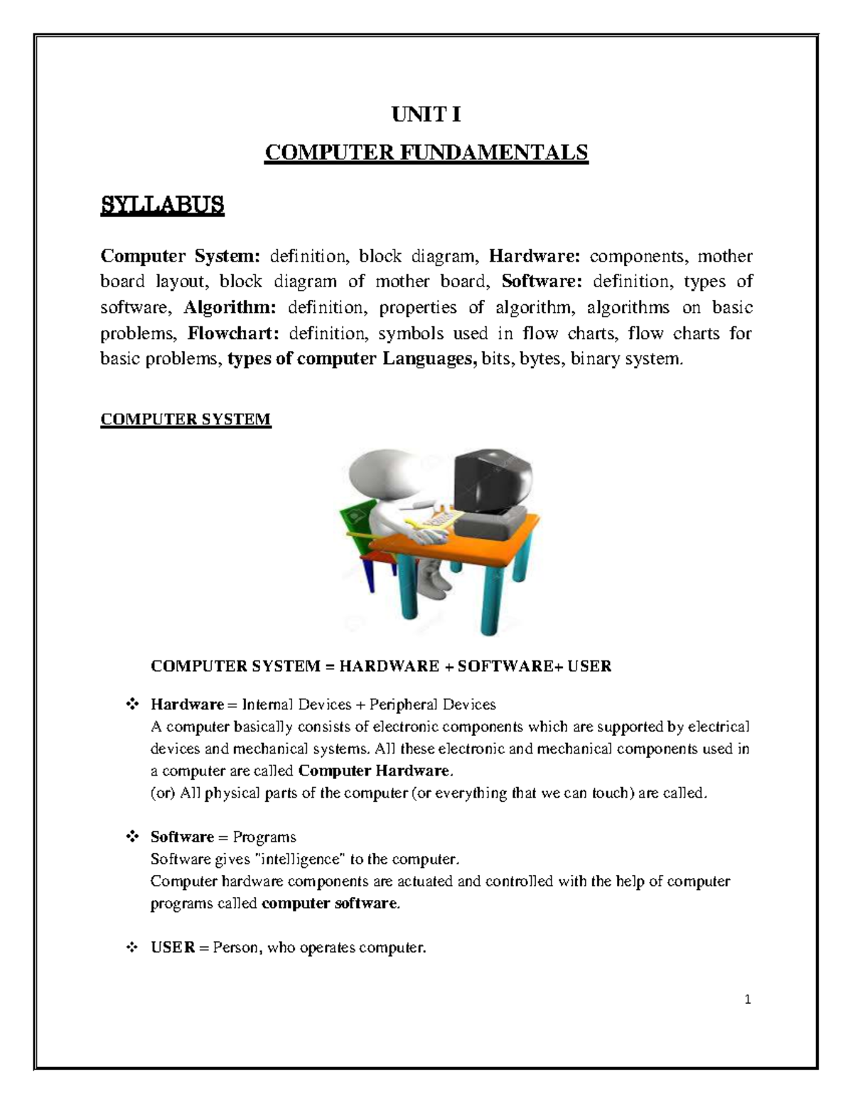 1. Computer Fundamentals - UNIT I COMPUTER FUNDAMENTALS SYLLABUS ...