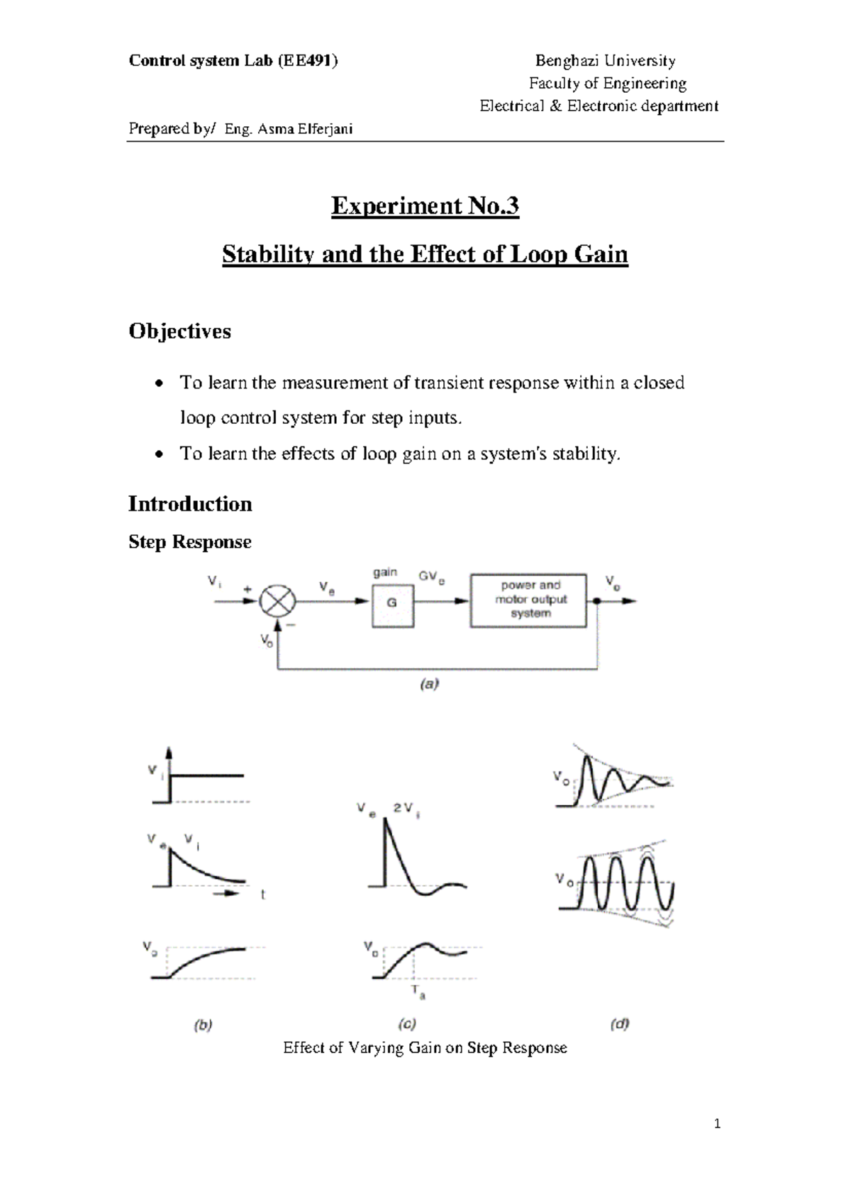 Experiment 3 - Stability and Loop Gain Impact in Control Systems - Studocu