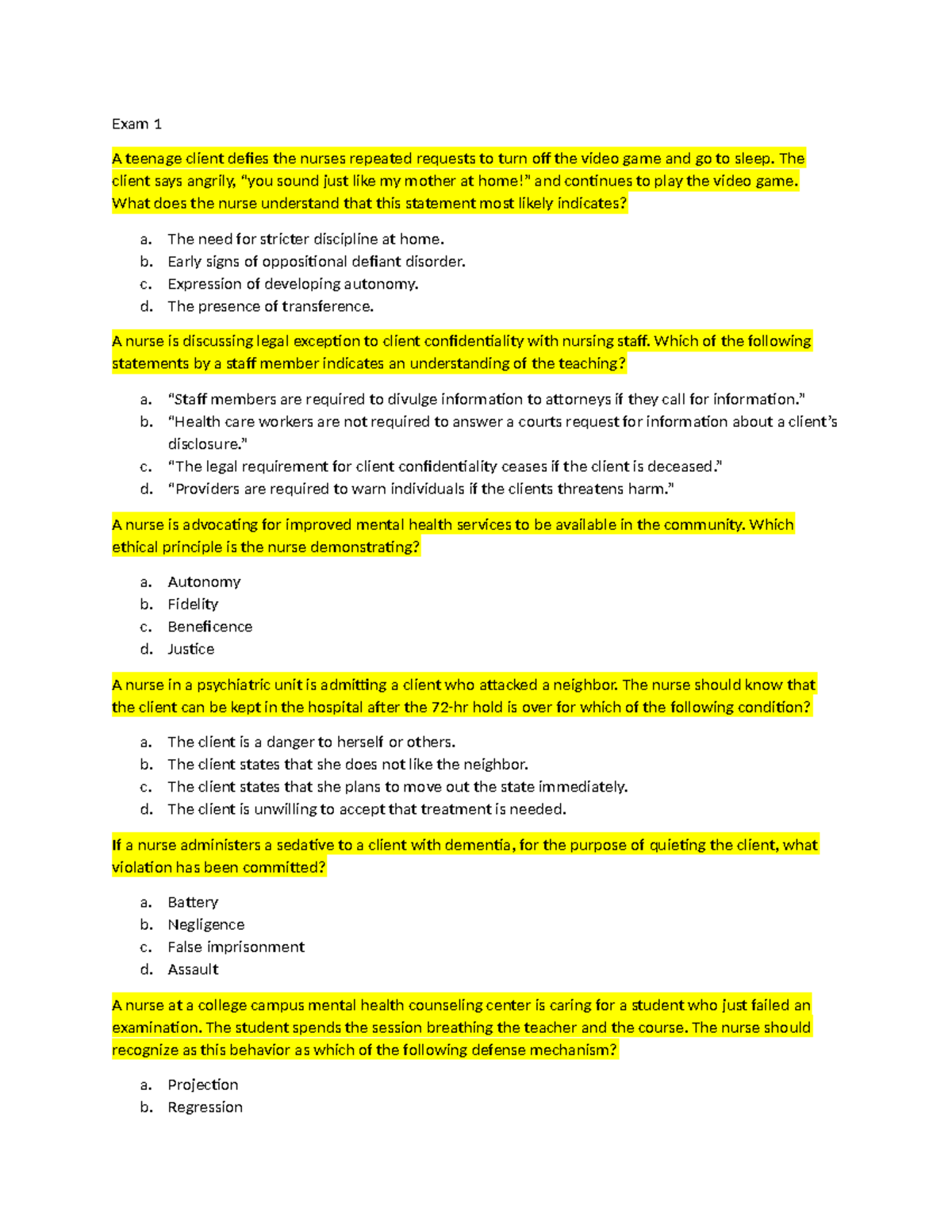Mental Health Nursing Exam 1 & 2 Study Notes - RSM - Studocu