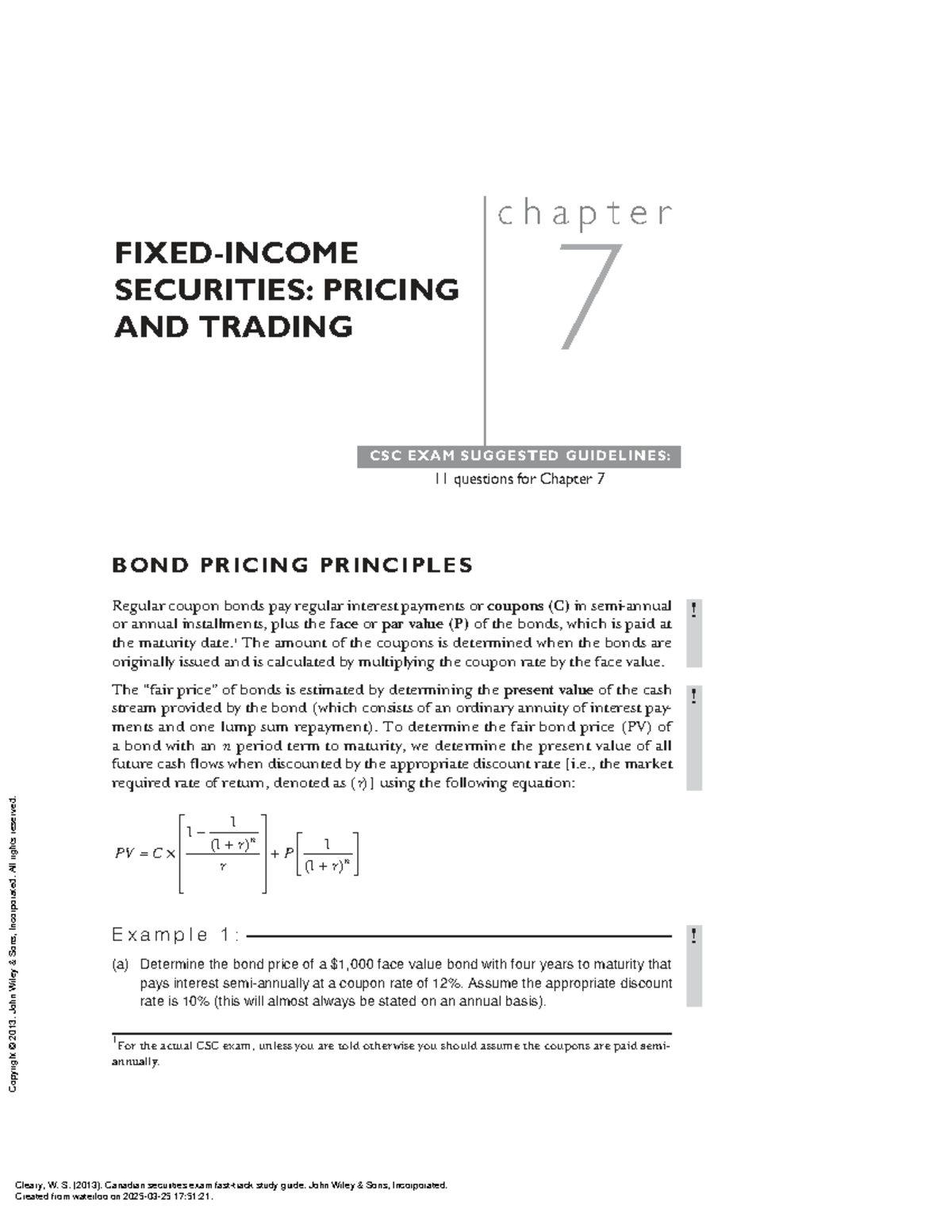 CSC Exam Study Guide: Chapter 7 - Fixed-Income Securities Pricing ...