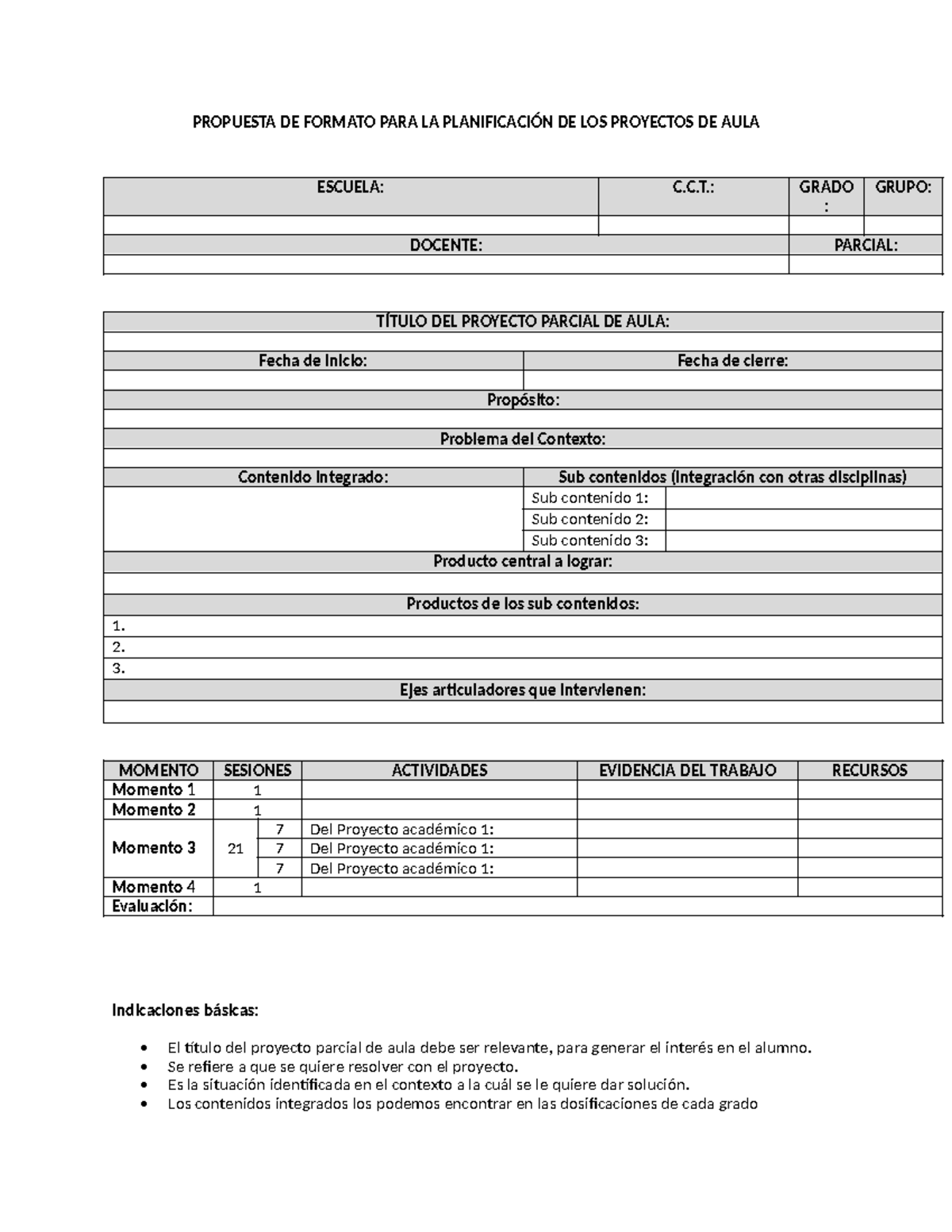 Propuesta de Formato para Planificación de Proyectos de Aula - Studocu