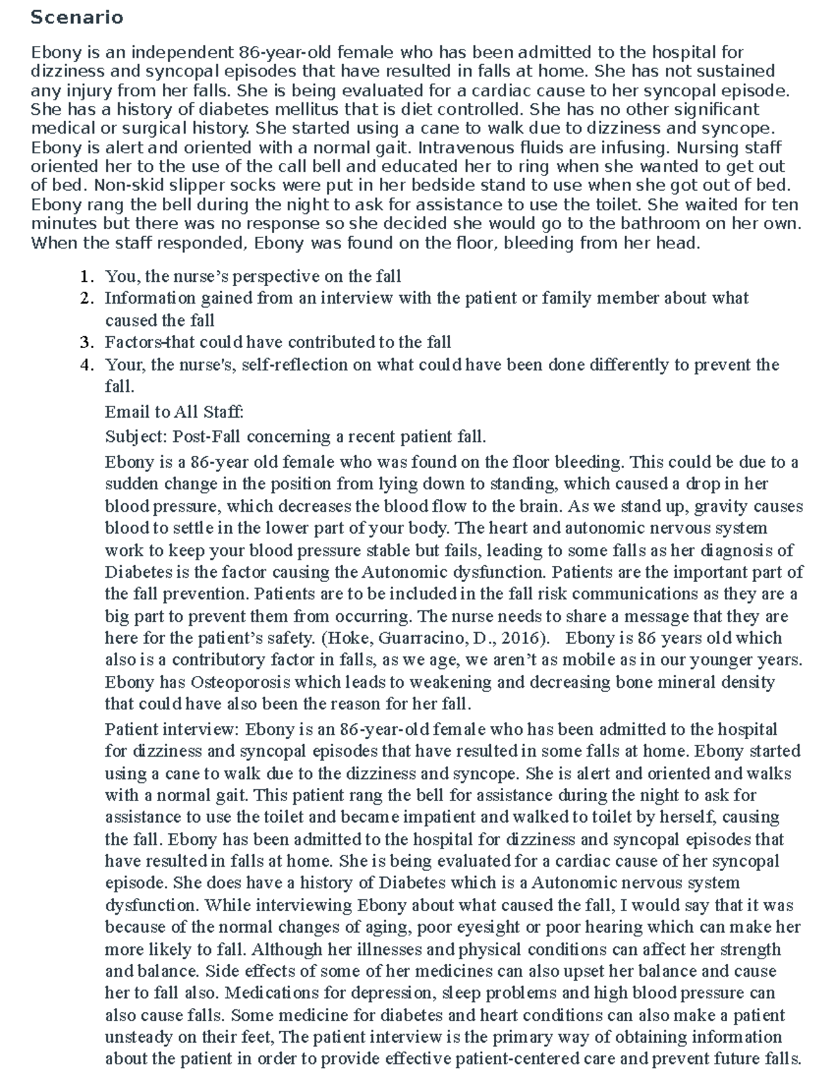 NUR 325 Final Exam: Post-Fall Analysis of Patient Care for Elderly ...